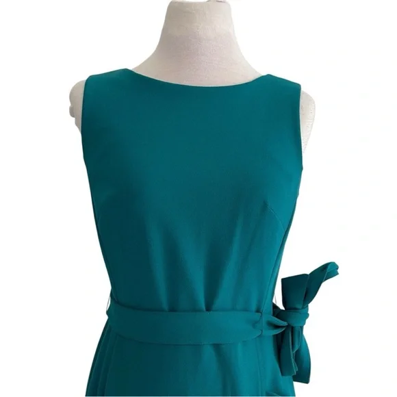 Calvin Klein ruffle sheath dress tie waist flounce hem size 4 teal - Picture 6 of 13